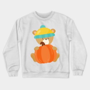 Autumn Bear, Cute Bear, Bear With Hat, Pumpkin Crewneck Sweatshirt